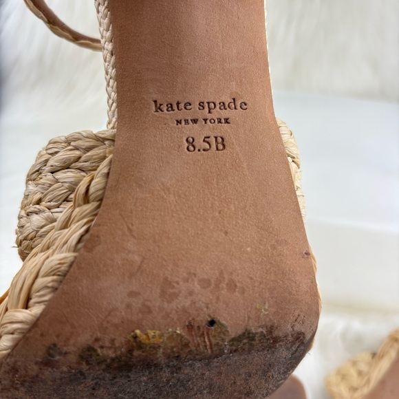 Kate Spade Biege Braided Raffia Espadrilles Woven Sandals - Picture 12 of 14